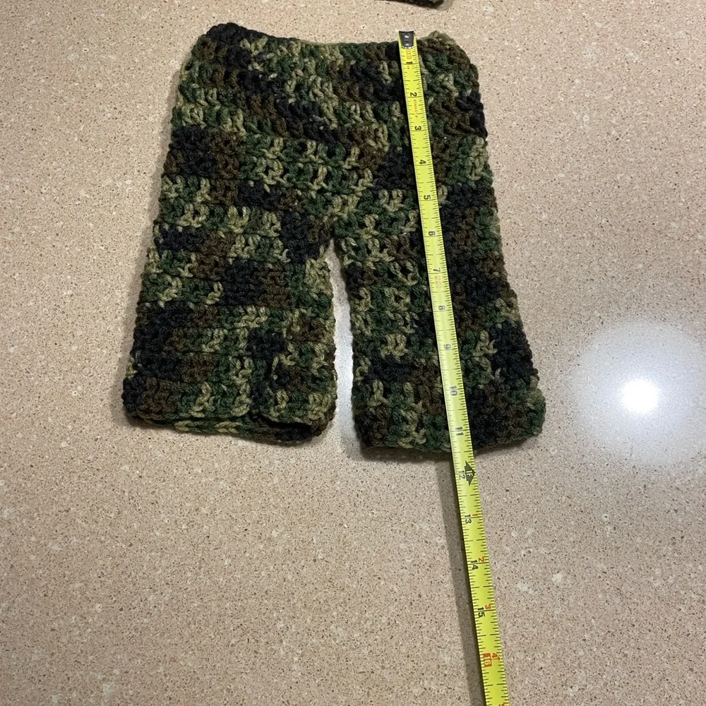 Handmade Camouflage Hand Knit /Crocheted Infant Set- Cardigan and Pants
